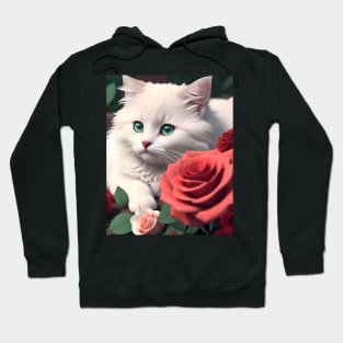 Cat with Roses - Modern Digital Art Hoodie